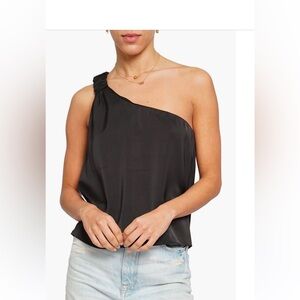NWT Know One Cares One-Shoulder Satin Tank in Black Size S